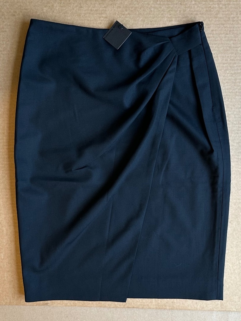 NWT Club Monaco Black Angelica Draped Faux Wrap Pencil Skirt Size 4